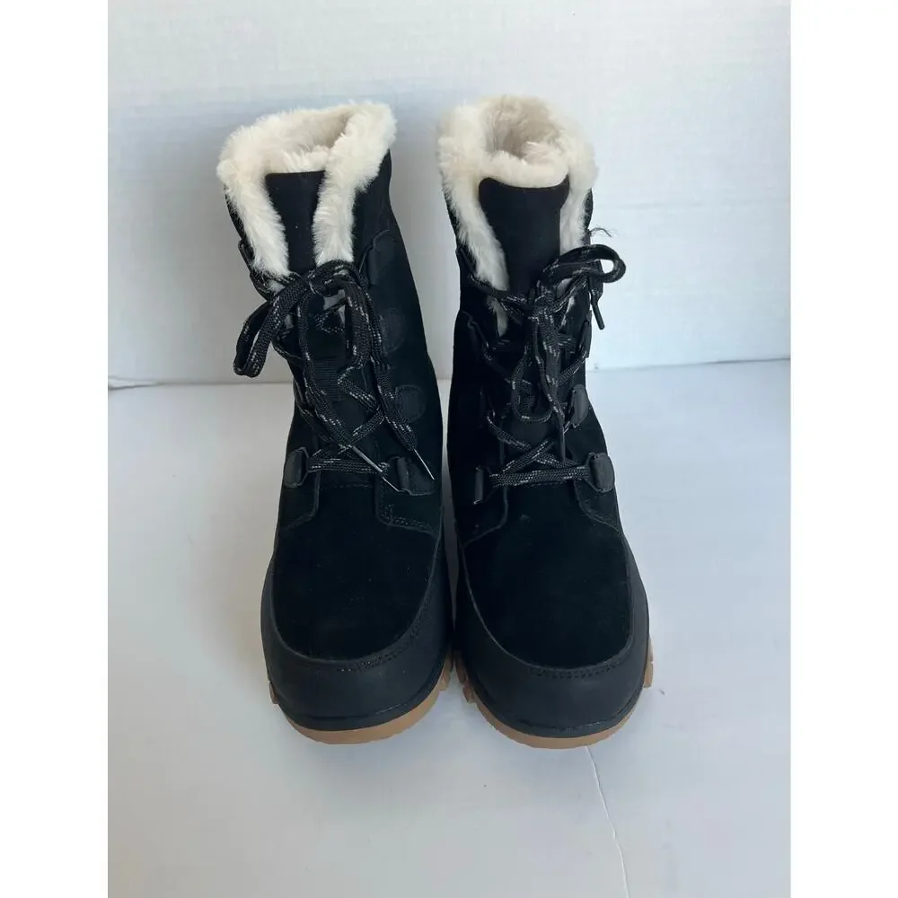 Universal Thread Black Leather Faux Fur Waterproof‎ Ankle Winter Snow Boots 7W